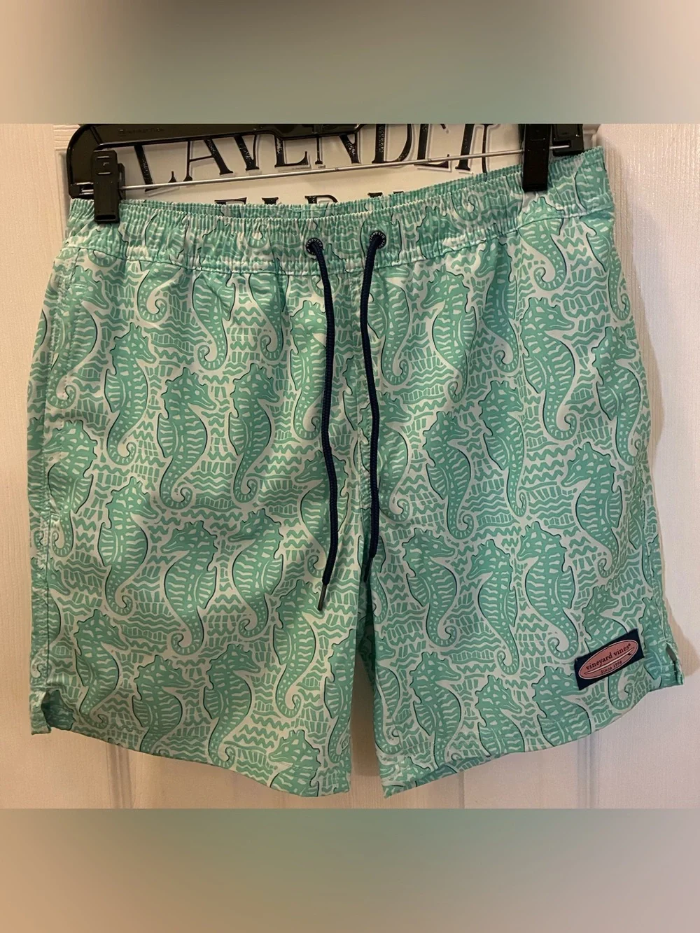 Vineyard Vines Turquoise Seahorse Swim Trunks with Drawstring